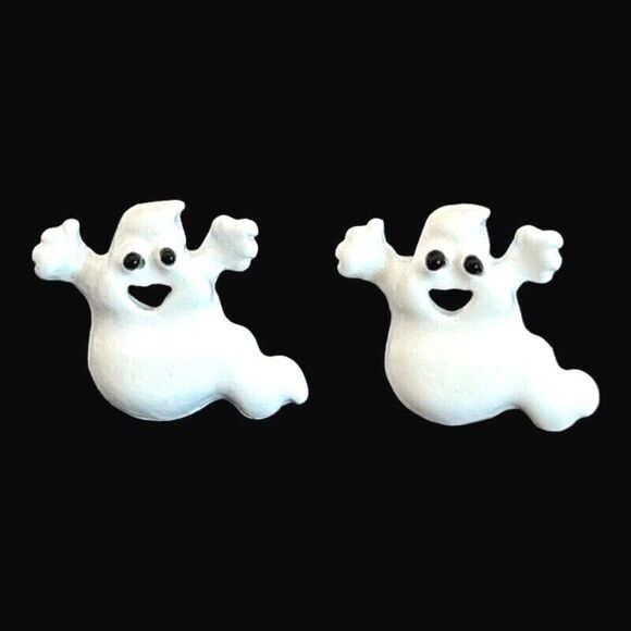 NEW Vintage Halloween Pierced Earrings Studs Hand Enameled Ghosts 6P - Picture 1 of 1